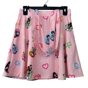 Sailor Moon skater mini skirt with suspenders graphic stretch lightweight pink S